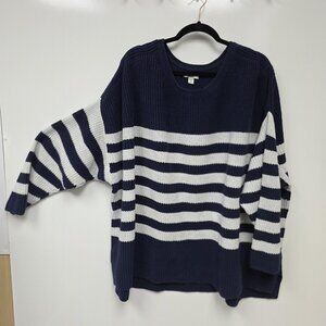 Croft & Barrow Sweater Womens 5X Navy White Stripe Dolman Knit Nautical Pullover
